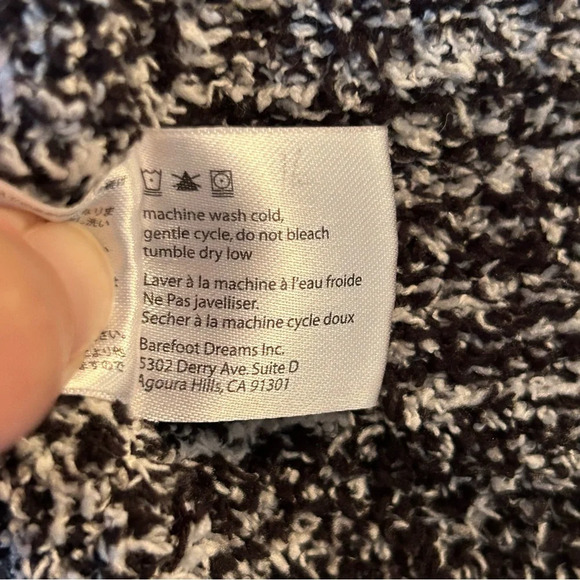 Barefoot Dreams CozyChic Med Marled Black White Oversized Hooded Long Cardigan - Picture 6 of 10